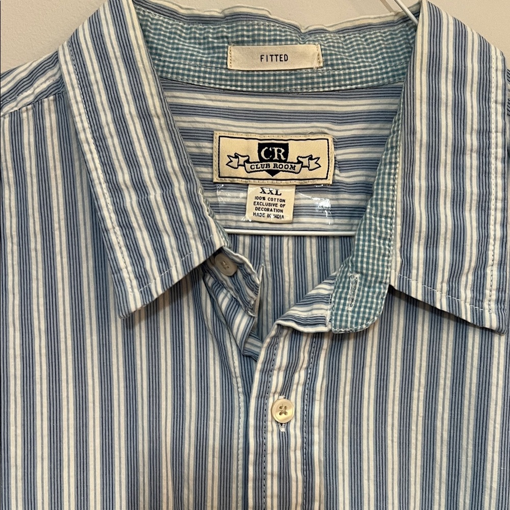 Club Room Men's Blue Striped Button Down Shirt Size XXL 100% Cotton Fitted - Picture 2 of 5